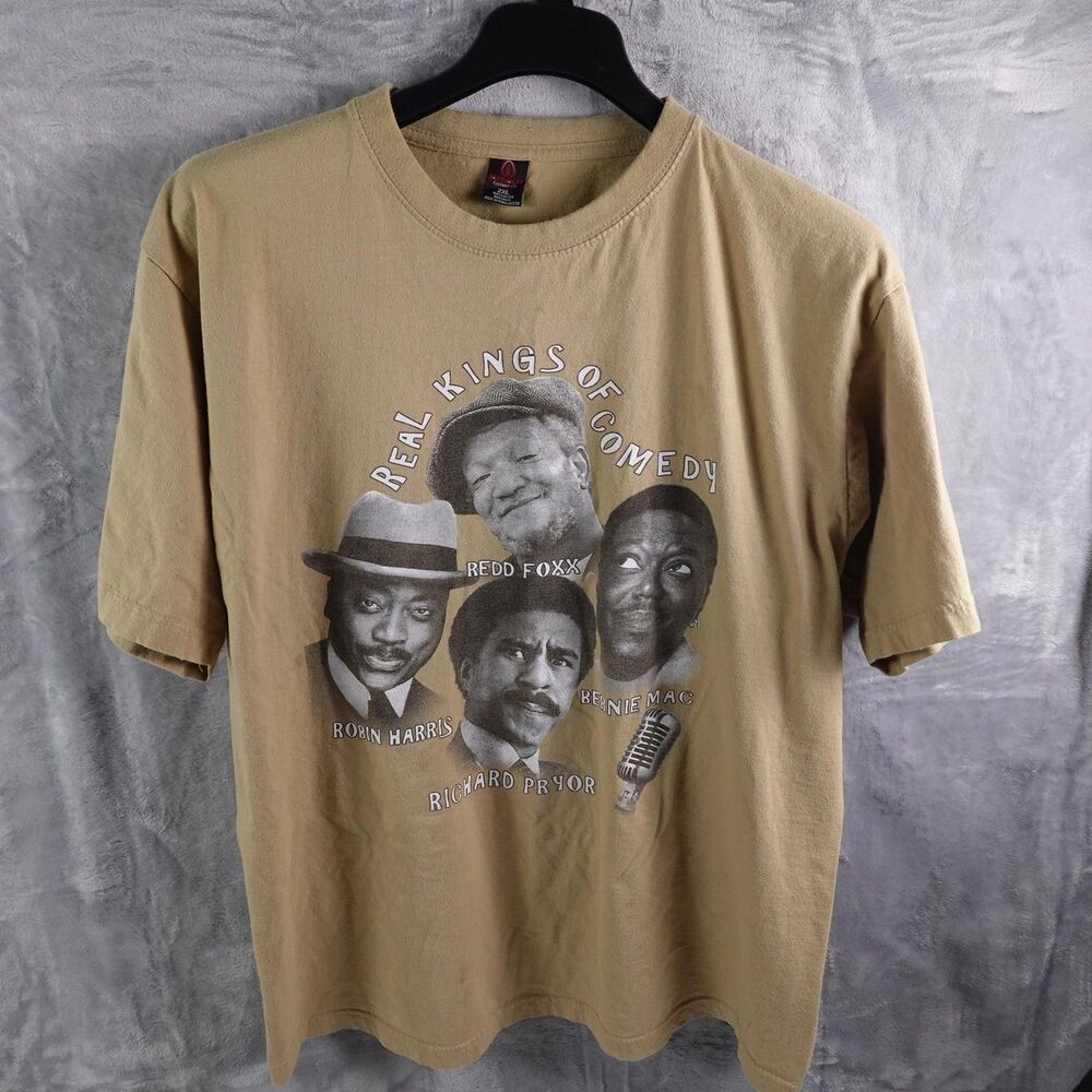 Real Kings Of Comedy Shirt Mens 2XL Beige Graphic Tee Icedout Cotton Bernie Mac